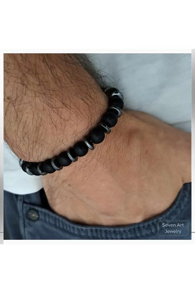 Dejavu TR Onyx and Hematite Natural Stone Matte Bracelet