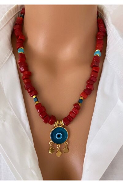 TARZ-I TAKI قلادة نسائية صيفية من الخرز الأحمر من الحجر الطبيعي بتصميم هدية للمناسبات الخاصة