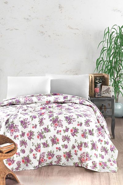 Evim 100% Cotton Printed Vera Purple Pique Double - 200X230 cm