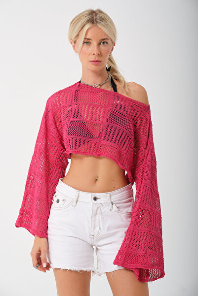 PUNKY CAT Γυναικεία φούξια ισπανική μπλούζα Crop πλεκτά