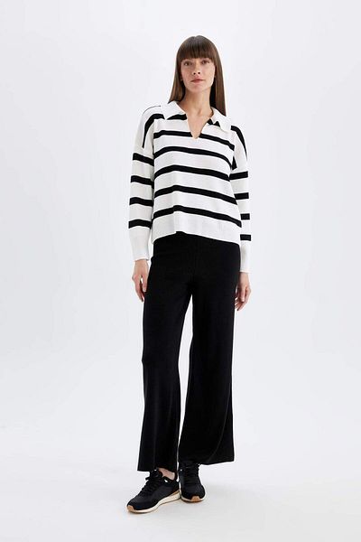 DeFacto Relax Fit Polo Collar Striped Knitwear Sweater A3861Ax24Wn