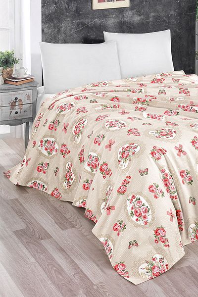 Evim 100% Cotton Printed Aden Red Pique Double Bedspread - 200X230 cm