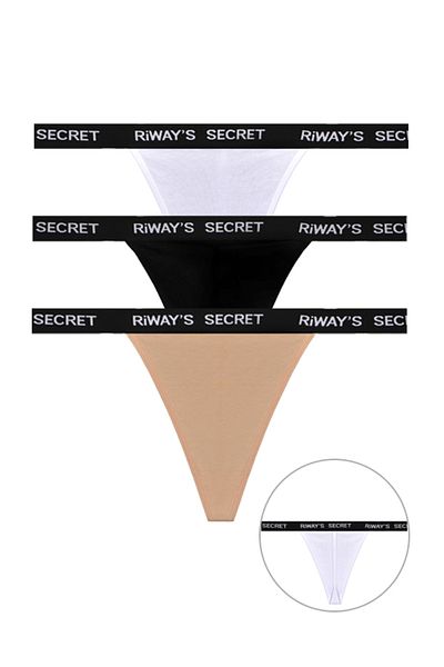 riways secret Tanga din bumbac cu bandă elastică în talie, pachet de 3