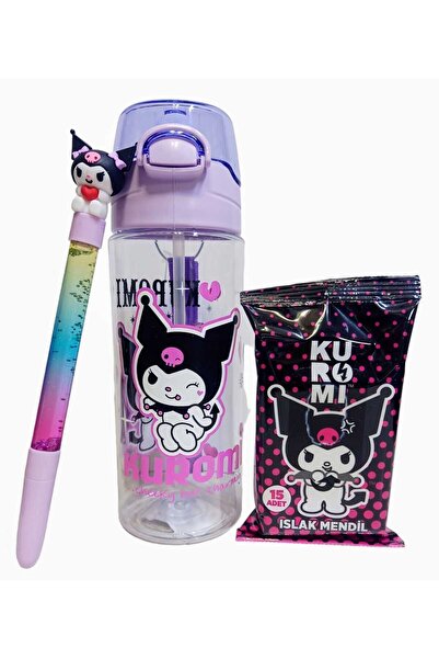 sevgi kırtasiye Kuromi  Lisanslı Trıtan Matara 500 ml ıslak Mendil Ve Kalem H...