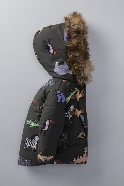 PODIUM GYM Baby Winter Coat with Cute Animals Figures, Fur Inner Lining, Fur Hood and Gilded Winter Coat