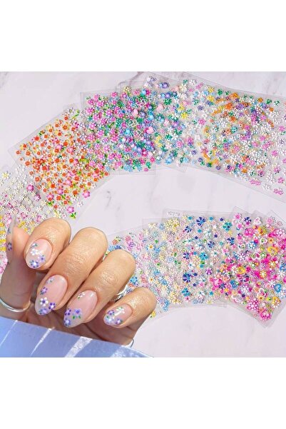 LRS STORE 500 Adet 10 Sayfa Sanatsal Çiçek Desenli Tırnak Sticker Protez Tırnak Kalıcı Oje 3d Süsleme