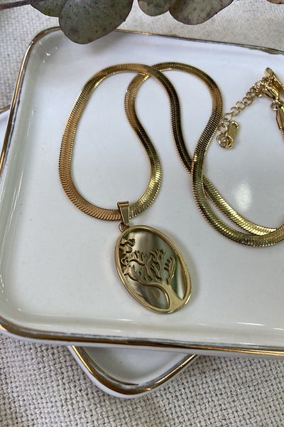 AURA ATELIER Tree of Life Necklace on Steel Oval Plate 45cm