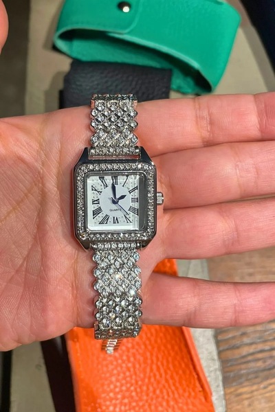 ÇENÇEN Gümüş Vintage Model Full Taşlı Roma Rakamlı Çelik Kasa Çelik Kordon Ka...