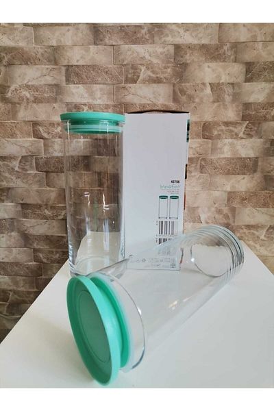 Paşabahçe Breakfast Club Vacuum Green Glass Storage Container with Lid Set of 2 (43756)