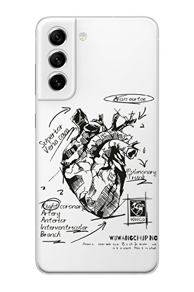 shoptocase Galaxy S21FE Uyumlu Anatomik Kalp Desenli Şeffaf Telefon Kılıfı