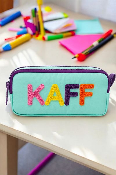 KAFF 01108 Πράσινη Μωβ Αδιάβροχη θήκη για στυλό με βελούδινη στάμπα με φερμουάρ