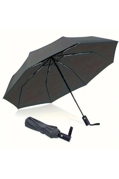 MAB 8 Telli Tam Otomatik Kılıflı Siyah Şemsiye 28cm, Rüzgara Dayanıklı, Düğmeden Açma Kapama Özellikli