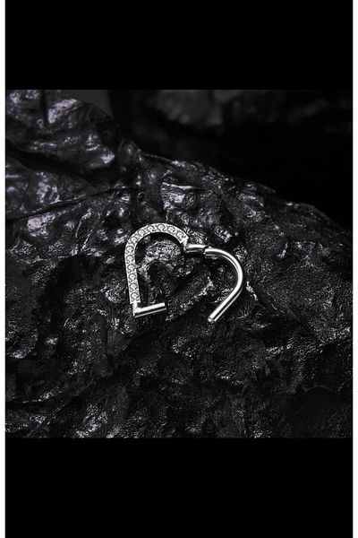 Arescollection TITANIUM ZIRCON STONE HEARTED DAITH HELIX COMPATIBLE HINGED PİERCİNG