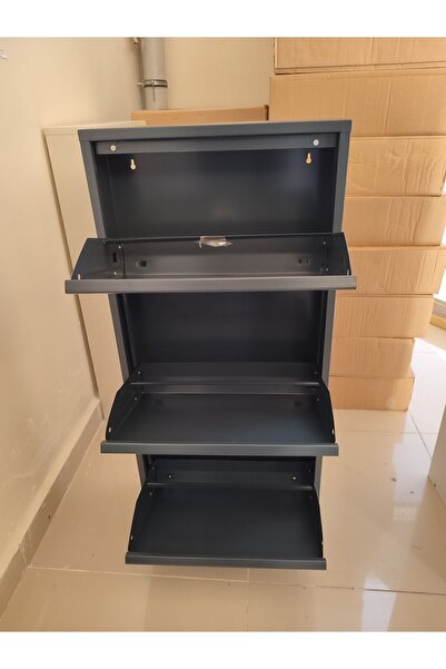 KASER Antrasit Gri 3 Kapaklı Metal Ayakkabılık