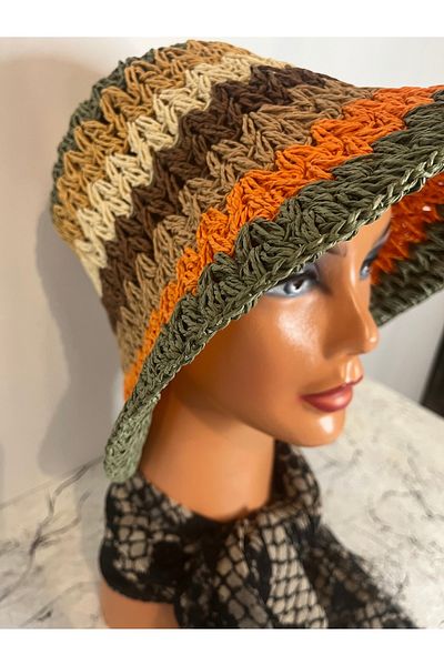 Bright3 Colorful and Pistachio Women's Summer Hat - Paper String, Hand Knitted