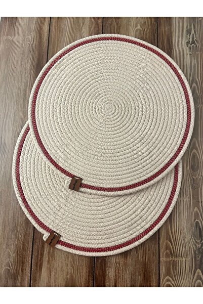 Bright3 طبق تقديم أمريكي - إطار أحمر كريمي طبيعي 36 سم، قطعتين من عداء المطبخ...