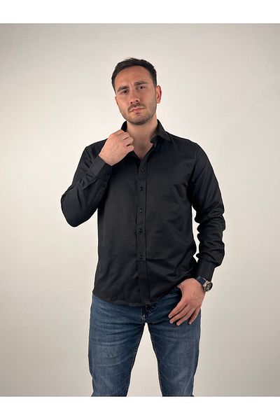 Mad&Calf Ανδρικό πουκάμισο Gabardine με μακρυμάνικο γιακά με κουμπιά με λεπτή εφαρμογή