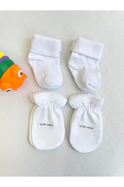 kidszone Yenidoğan Bebek Çorap Ve Eldiven 2 Çift Çorap 2 Çift Eldiven %100 Pamuk