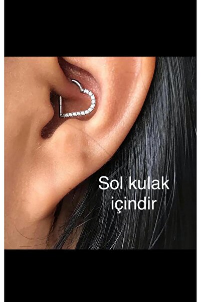 Arescollection TİTANİUM ZİRKON TAŞLI KALPLİ DAİTH HELİX UYUMLU MENTEŞELİ PİERCİNG