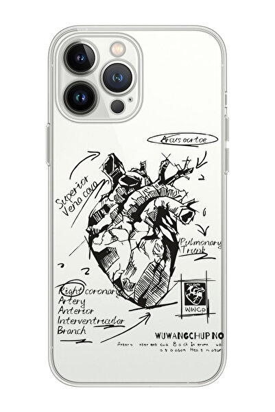 shoptocase Iphone 14 Pro Max Uyumlu Anatomik Kalp Desenli Şeffaf Telefon Kılıfı