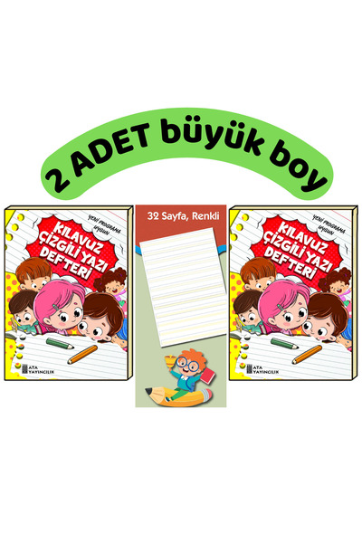 Ata Yayıncılık 1.sınıf Klavuz Çizgili Yazı Defteri 2 Adet Büyük Boy Satırlar 0,5 Cm Aralıklıdır Yeni Maarif Modeli