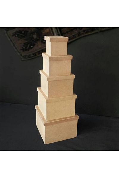 Altınyapı Hobi Market Raw Mdf Colored Square Five Size Hat Box
