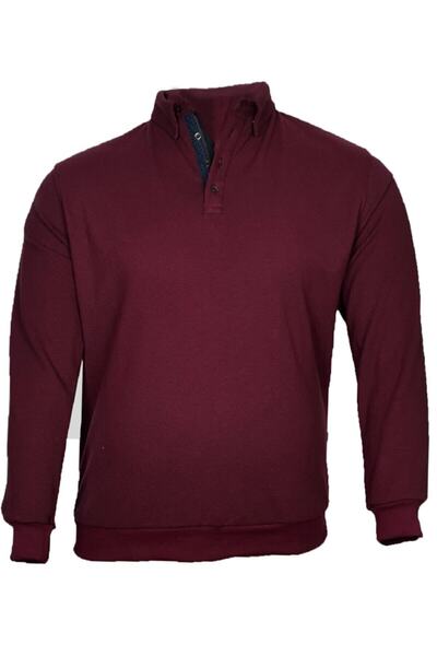 Lifeguard Büyük Beden Kışlık Polo Yaka Sweatshirt Bordo