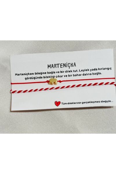 Lal Marteniçka Ve Fil Figürlü Kırmızı Ip Bileklik Ikili Set