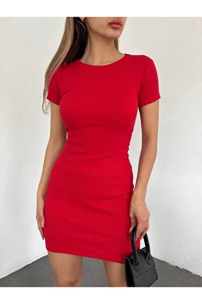 Night Butik Kısa Kollu Likralı Penye Elbise