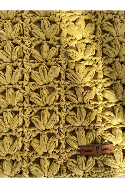 Bright3 Straw Lined and Paper Raffia Rope Knitted Mustard Pistachio Phone Bag