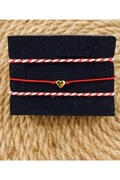Lal Kalp Figürlü Ve Kırmızı Beyazlı Ip Şans Bilekliği