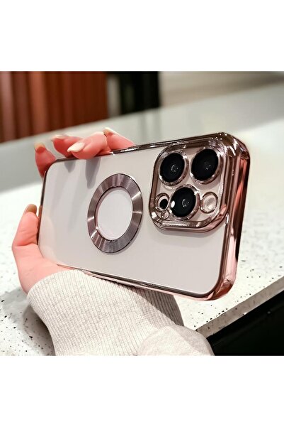 mooodcase İphone 14 Pro Logo Detaylı Lens Korumalı Renkli Çerçeve Detaylı Şeffaf Silikon Kılıf Mchzr