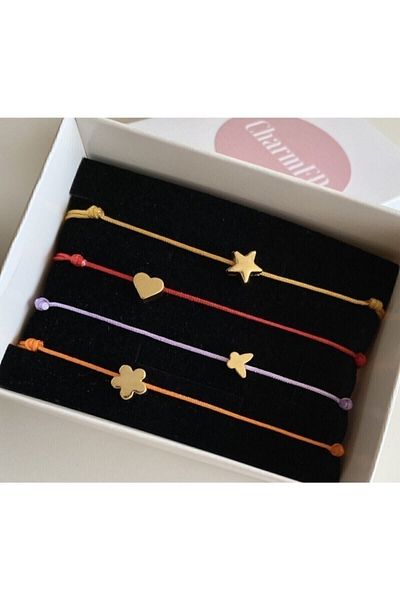 CharmED By Eda Star Heart Butterfly Clover Adjustable Parachute Rope Bracelet