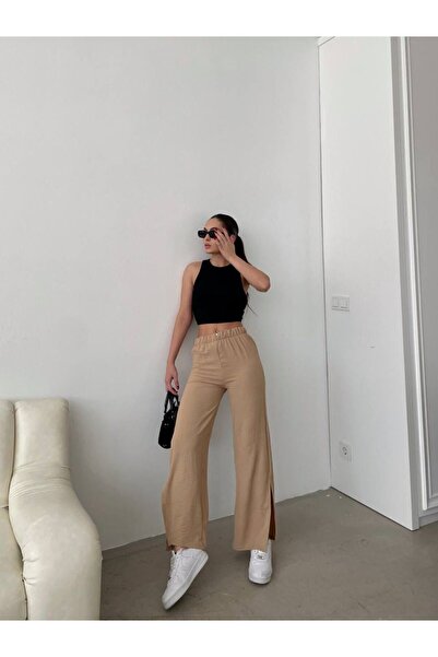 Cistern İstanbul Μπεζ καλοκαιρινό παντελόνι Aerobin - Γυναικείο με σκίσιμο