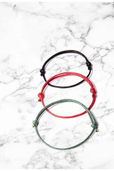 Lal Kalın Ip - Siyah, Kırmızı, Yeşil 3lü Bileklik