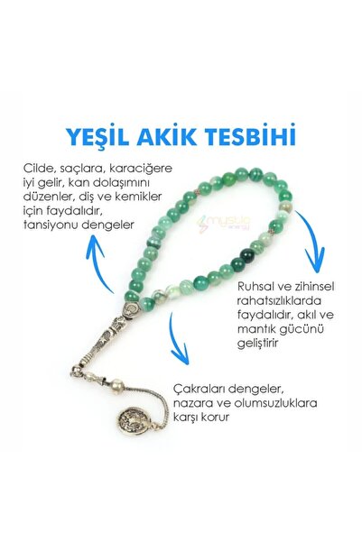 Golden Palace Sertifikalı Yeşil Akik Doğal Taş Erkek Tesbih | Hediyelik Doğaltaş
