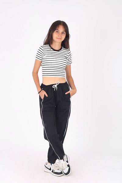 armicem Crop T-Shirt and Tracksuit with Piping - Top and Bottom Set