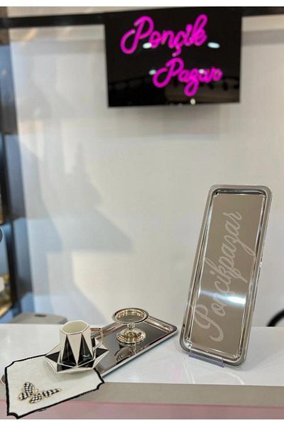 PONCİKPAZAR Stainless Steel Silver Baton - Tea and Coffee Decorative Presentation, Serving Tray - 1 Piece