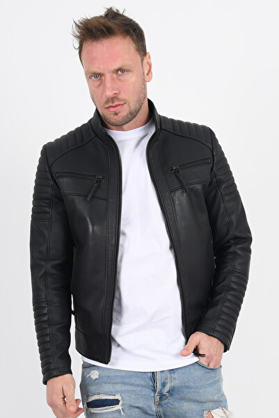 Meka Deri Men's Black Genuine Leather Jacket