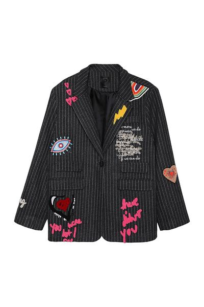 Vendyl Oversize Stamped Blazer - Colorful Embroidered Jacket