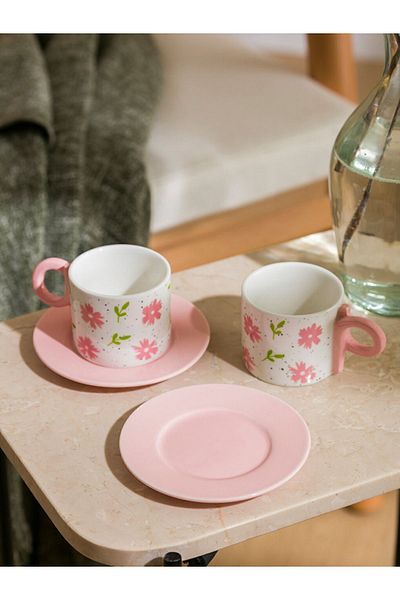 LC Waikiki new collection - Floral Printed Porcelain Coffee Cup Set for 2 100 Ml city