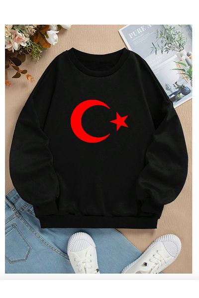 Pelna Hanorac pentru copii din bumbac negru cu imprimeu Ataturk