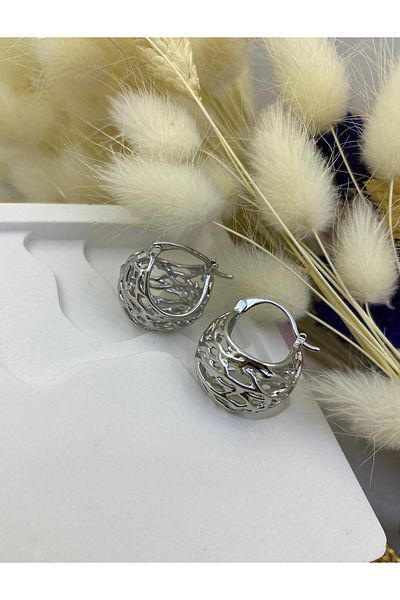 Arescollection VIP serial steel tarnish-resistant patterned domed basket hoop earrings