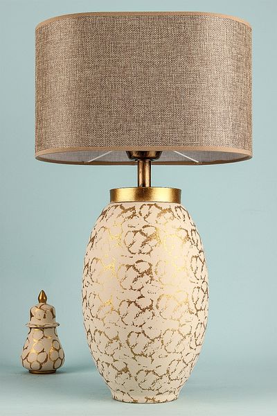 Hmydesign أباجورة سيراميك كريمي ذهبي - رايون صناعة يدوية Srmk-53