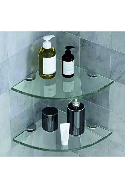 Nurline Şeffaf Cam Köşe Duvar Rafı Tekli  (1 Adet Cam Raf Gönderilecektir )