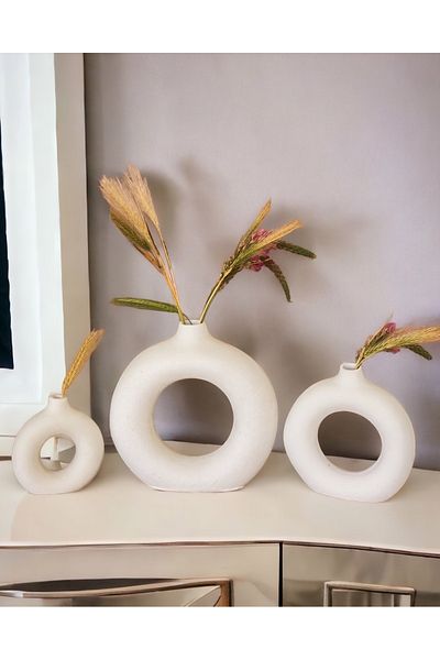 GIFTART Ring Colored 3-Piece Vase Set - Decorative and Gift Bagel Vase
