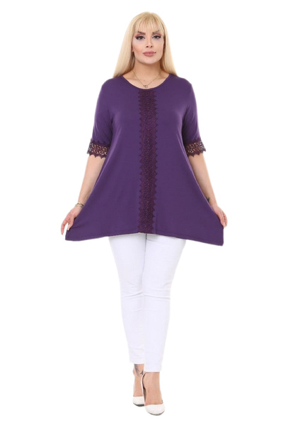 FİERTE Fierte Kadın Büyük Beden Bluz Bk23284 Dantel Detay