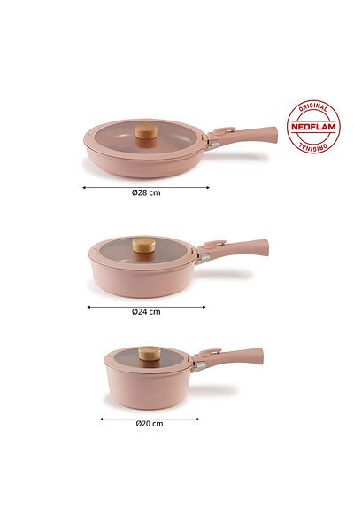 NEOFLAM Midas Pink 26-Piece Detachable Handle Nesting Induction Pot Pan Set