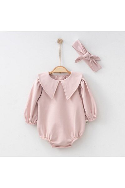 Minimus Baby Girl Cotton Alisa Romper Jumpsuit Set with Bandana and Snaps at the Bottom Newborn Baby Set