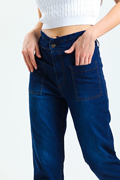 SHEVEGA Women's Navy Blue Pocket Detailed Jogger Jean Jeans (thin Fabric)